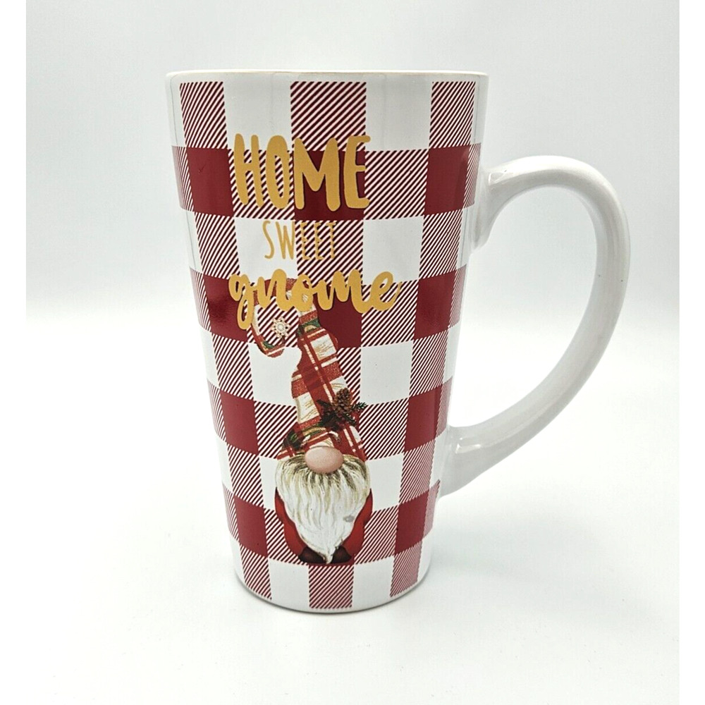 Home‎ Sweet Gnome Holiday Red Checkered 18oz Ceramic Coffee Mug/Cup